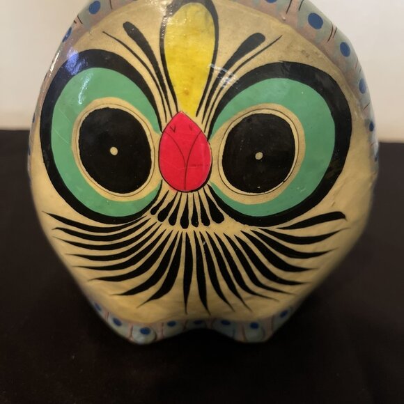 Vintage Older Signed Mexico Paper Mache OWL Figure Mexican Folk Art Bird - Picture 14 of 14